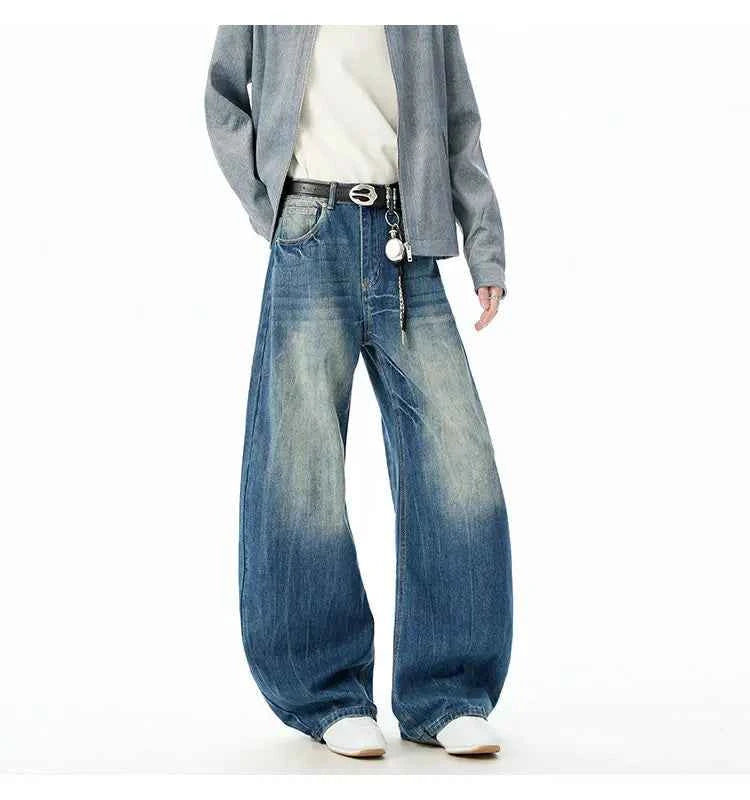Durable Contrast Color Curved Knife Wide-Leg Jeans