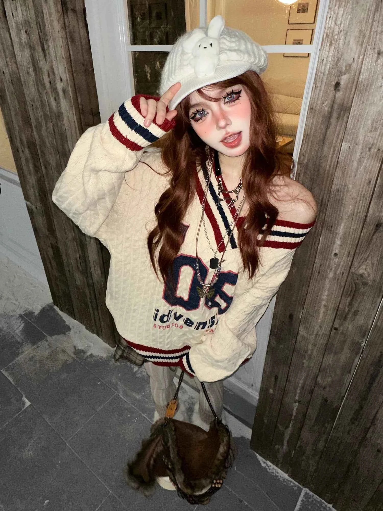 Cozy Vintage Letter Print Oversize Sweater