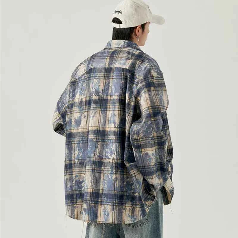 Men's Cool Vintage Autumn Tie Dye Plaid Shirt