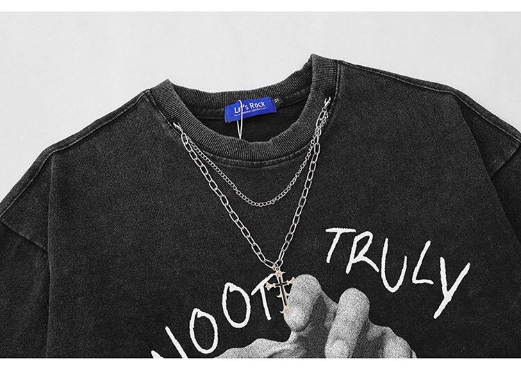 Hand Sketch Ripped Streetwear T-Shirt