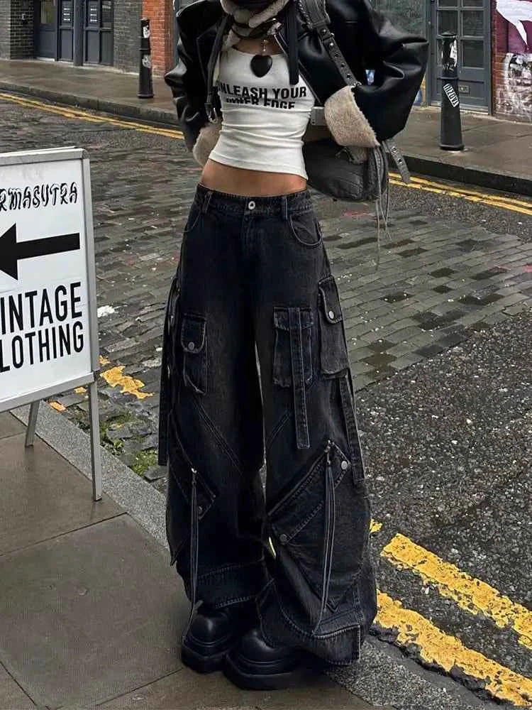 Vintage Lace-Up High Waisted Emo Jeans