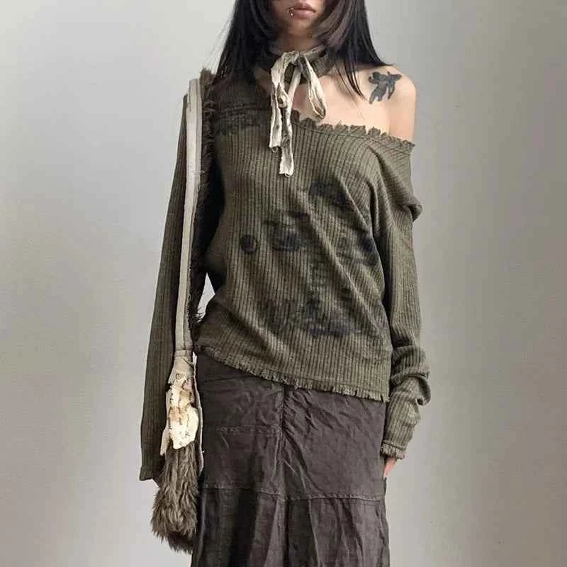 Vintage Grunge Gothing Distressed Ribbed Sweater