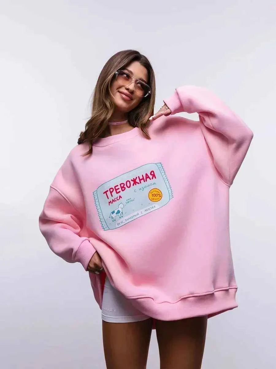 Women’s Cozy Warm Oversized Round Neck Sweatshirt - Heavyweight Luxury Fleece Pullover