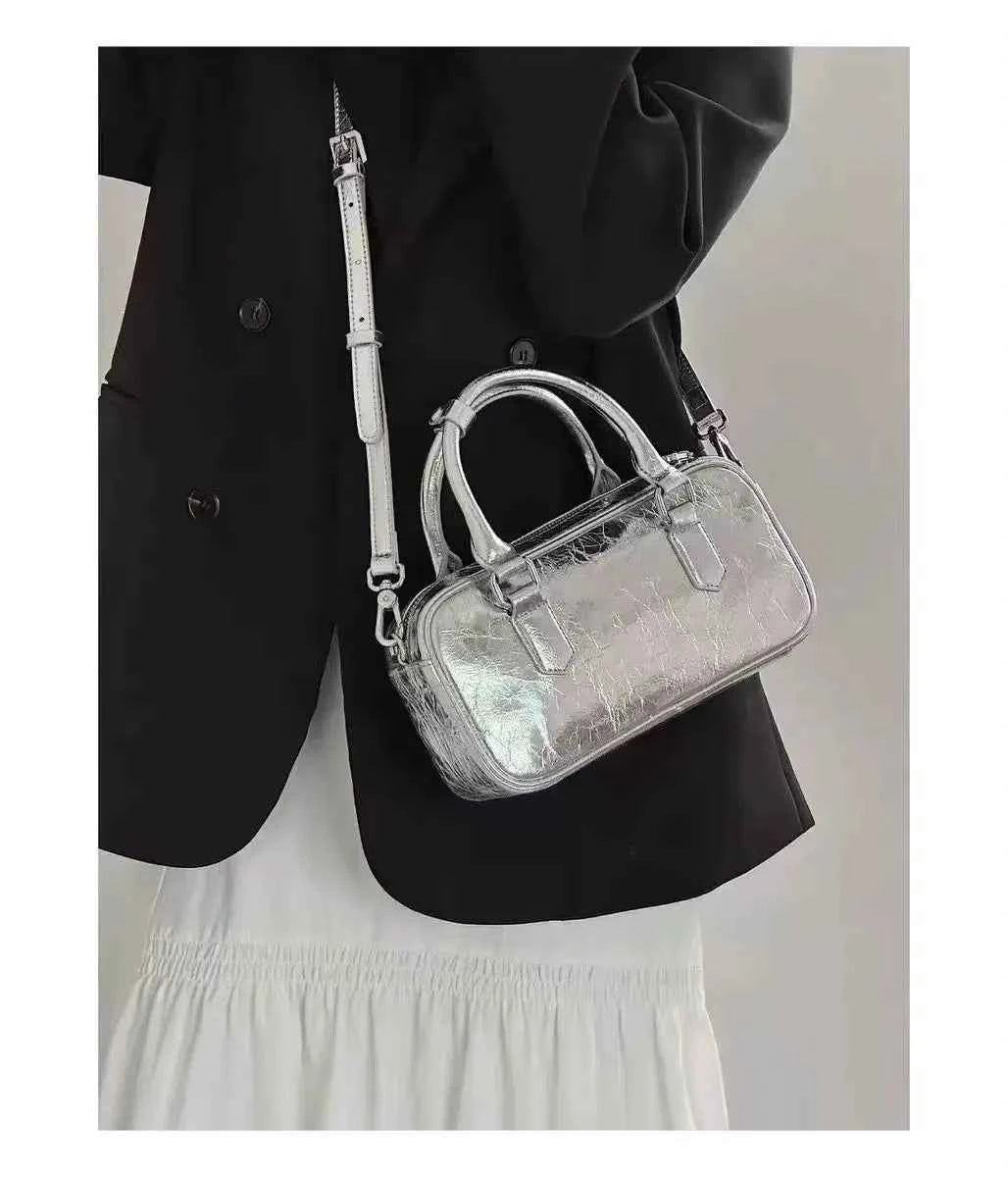 Purse Silver Square Leather Messenger Bag