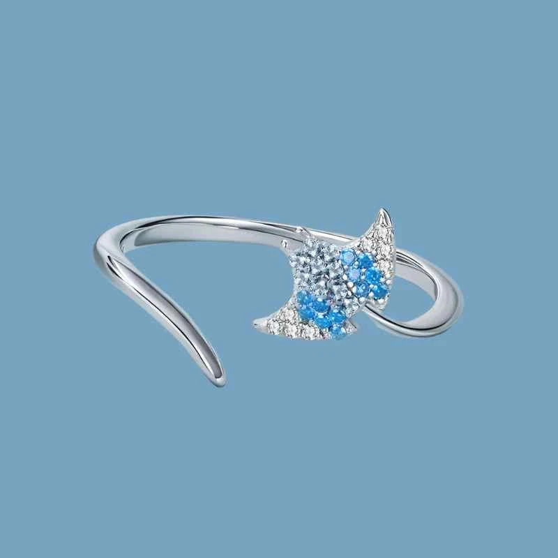 Women Cute Sterling Silver Manta Fish Ring