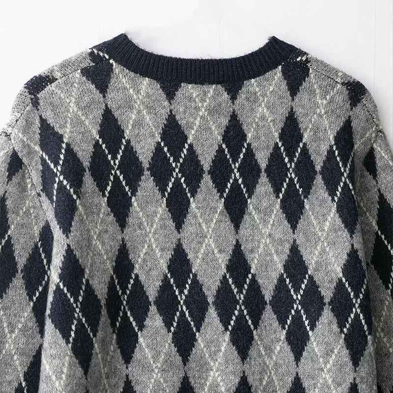 Vintage Argyle Plaid Knitted Casual Sweater