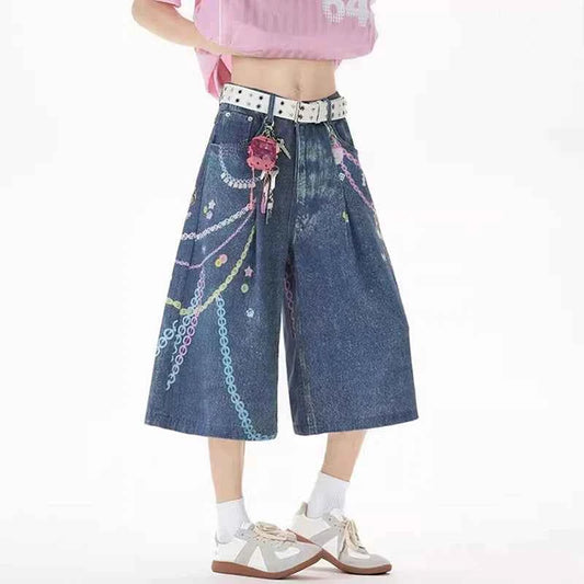Stylish Loose Straight Cropped Denim Jorts