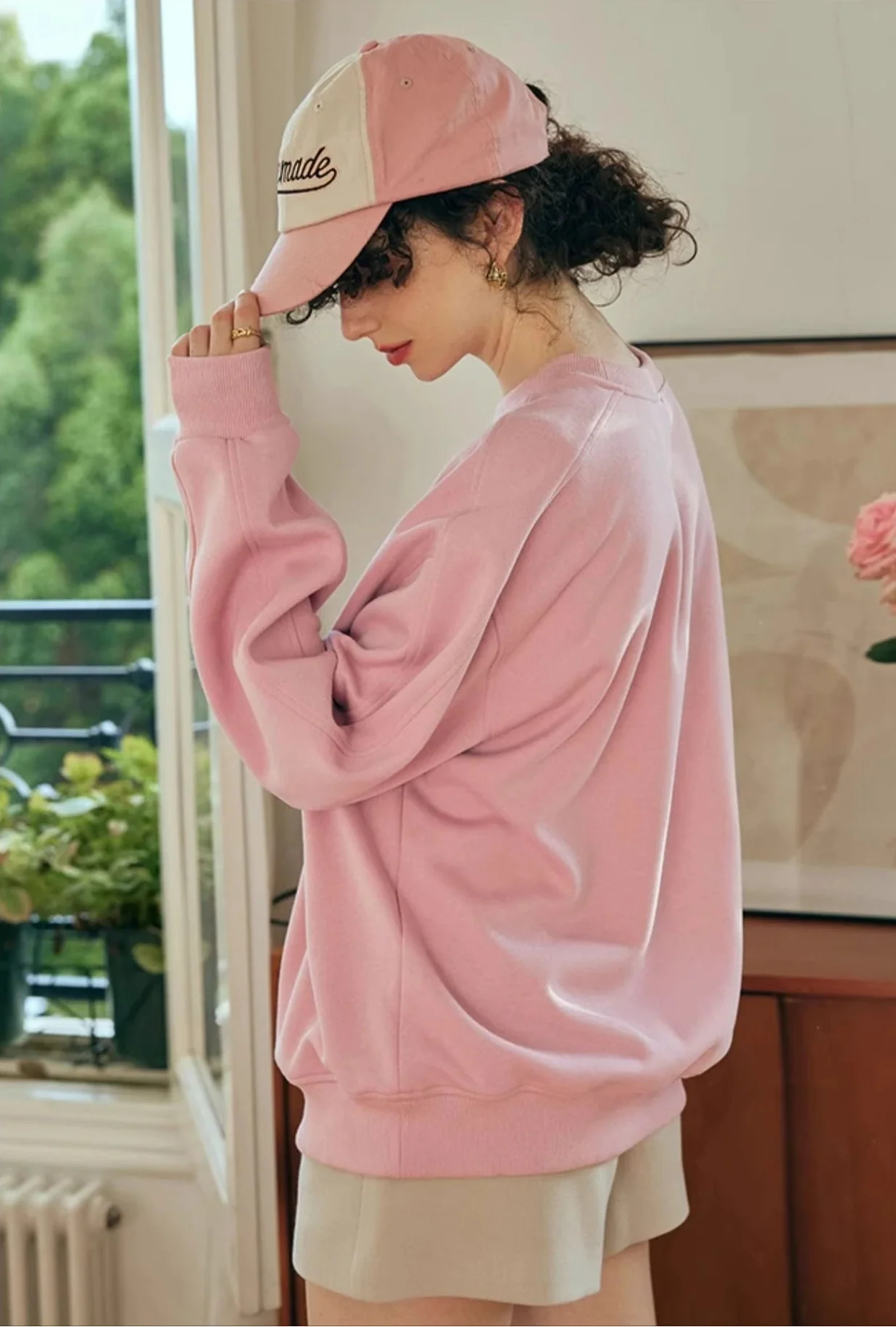 Cozy Pink Oversized Round Neck Sweatshirt - Luxuryurbanwear