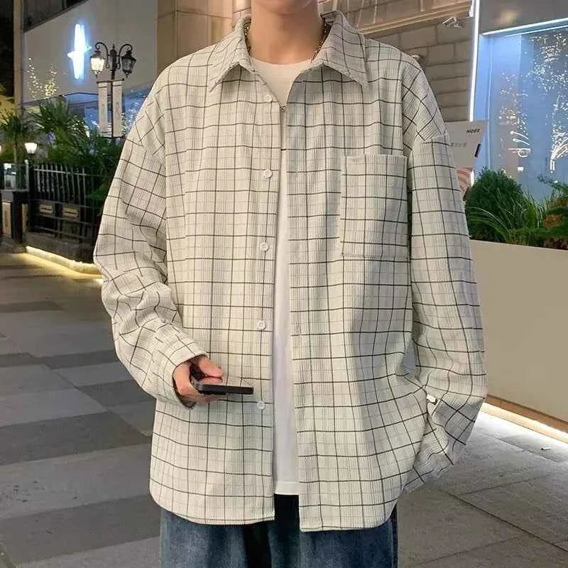 Men's Retro Plaid Hip Hop Corduroy Shirt