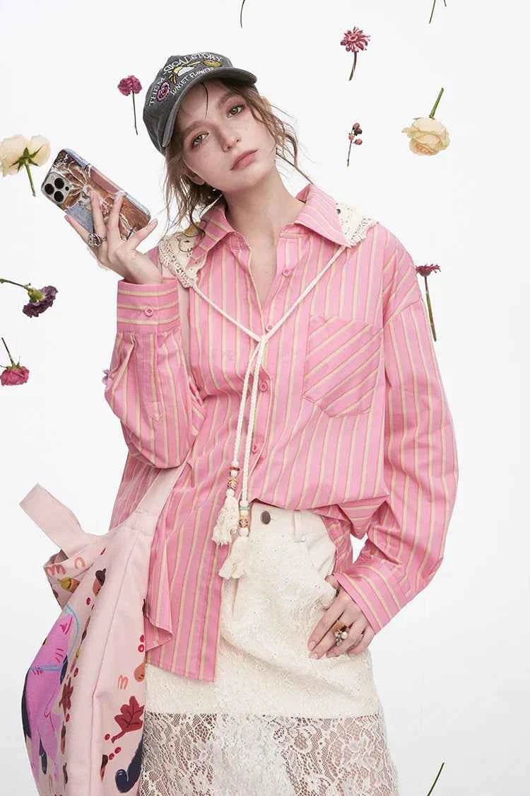 Dopamine Striped Long Sleeve Knit Shirt