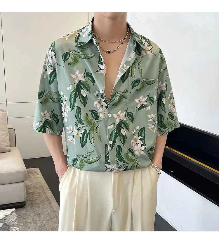 Casual Vintage Flower Print Hawaiian Beach Shirt