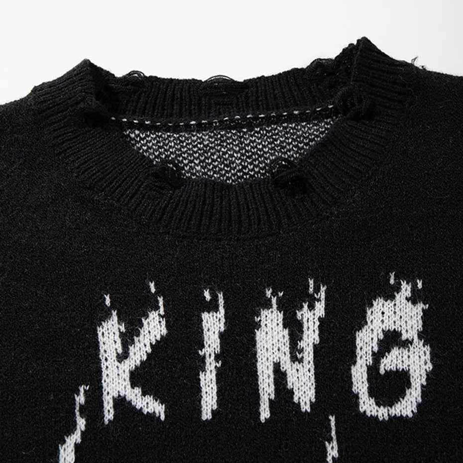 Signature Skulls Graphic Oversized Knit Ripped Sweater