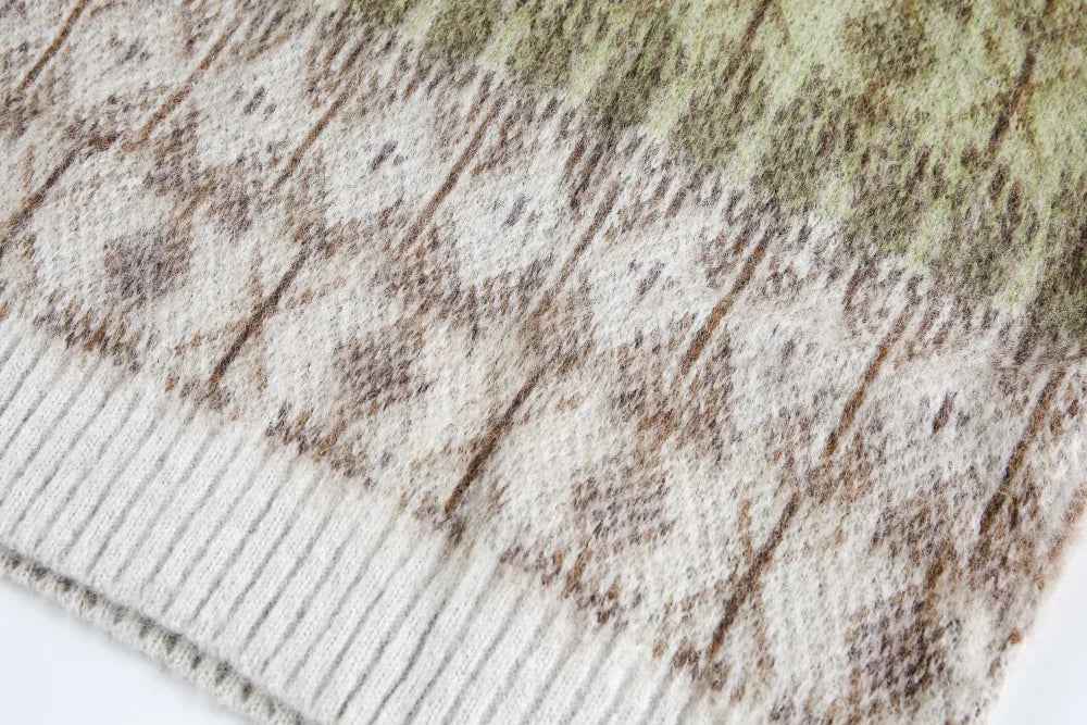 Jacquard Mohair Knitted V-Neck Sleevless Sweater