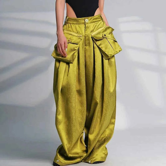 Tiny Yellow Patchwork High Waist Wide Pants