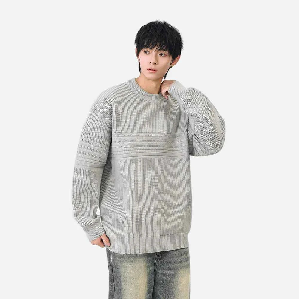Cozy Textured Striped Crew Neck Sweater