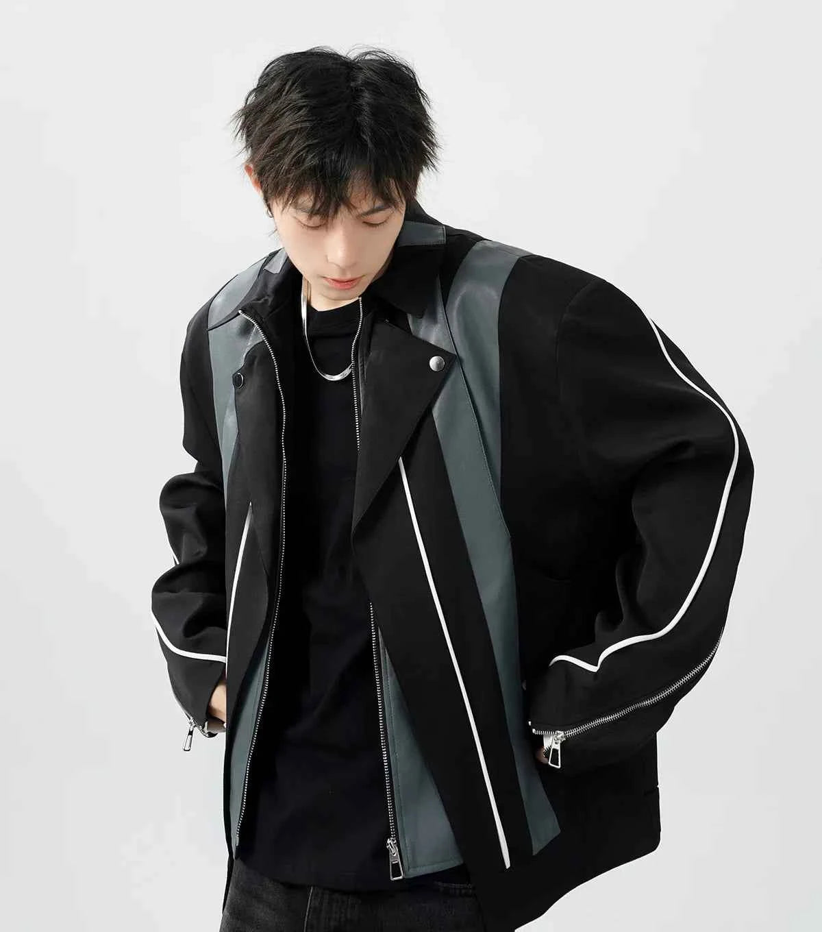 Streetwear Patchwork Contrast Color Zipper Jacket