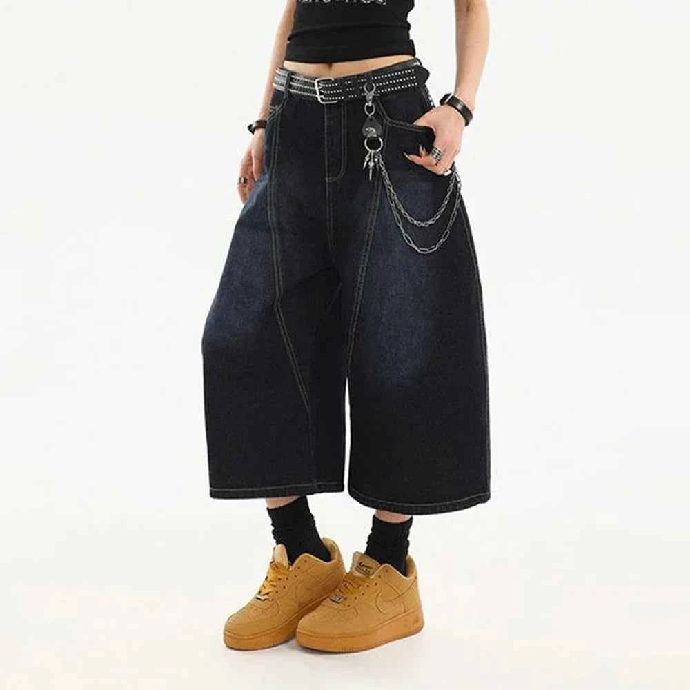Retro Casual Loose Solid Color Denim Jorts