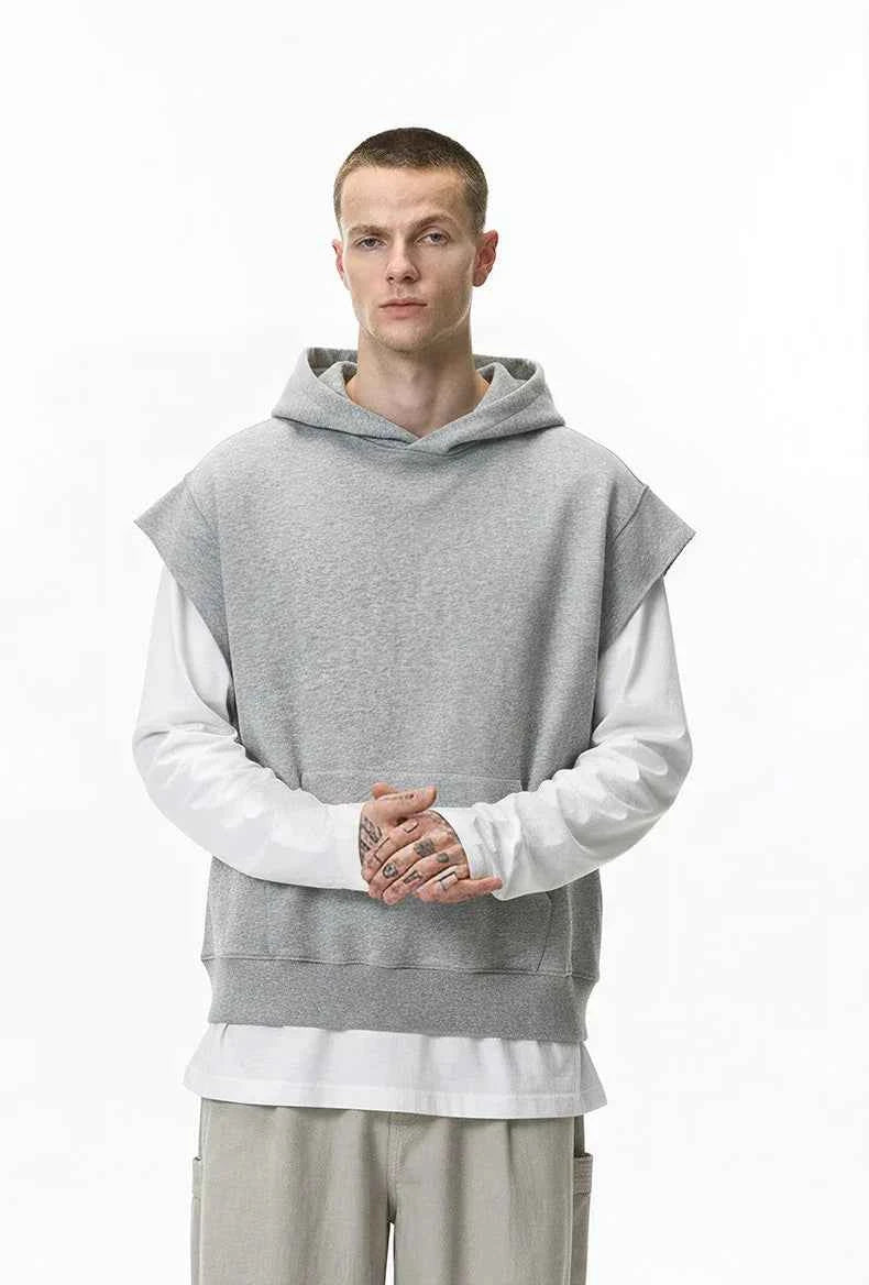 Heavyweight Casual Rolled Edge Sleeveles Hoodie