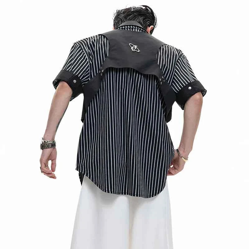 Men Clean Aesthetic Patchwork Short Sleeve Shirt