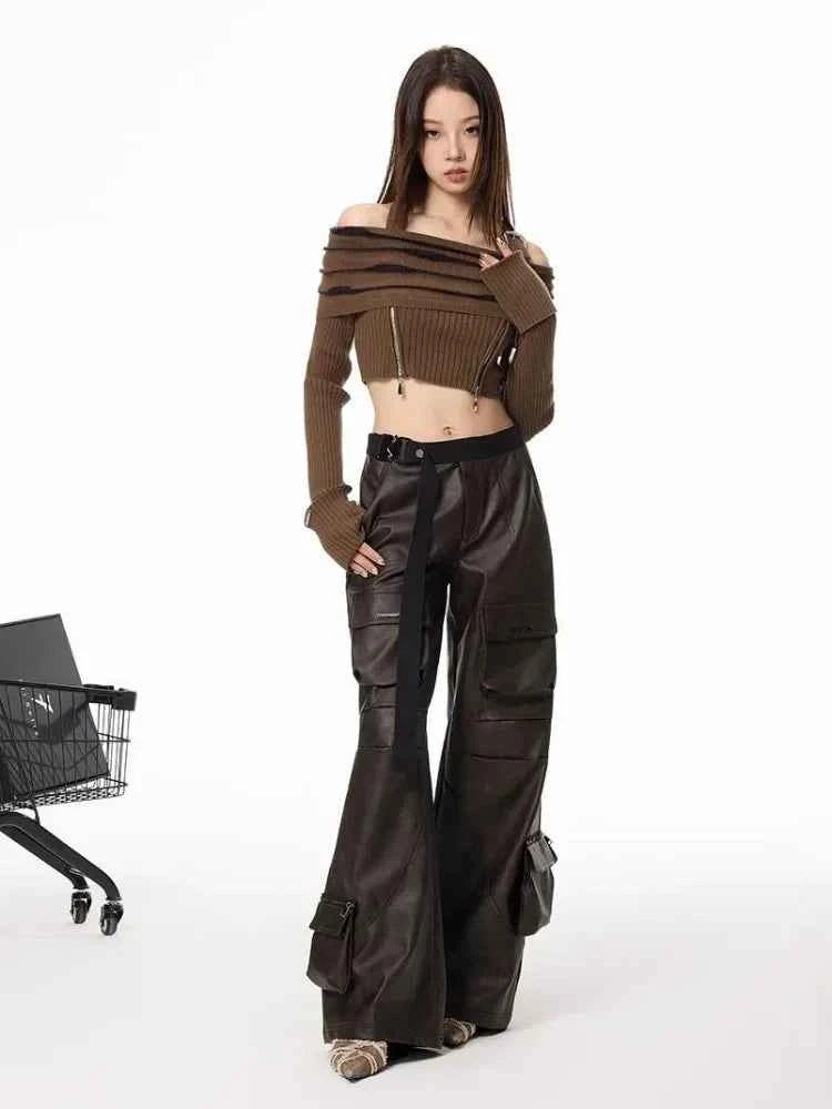 Vintage American Style Leather Cargo Pants