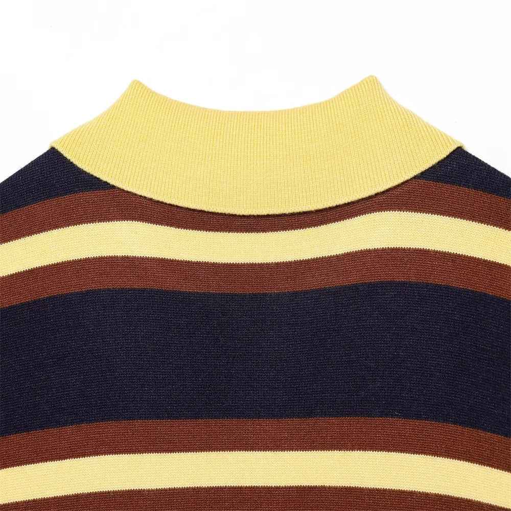 Premium Hip Hop Striped Knitted Polo Sweater