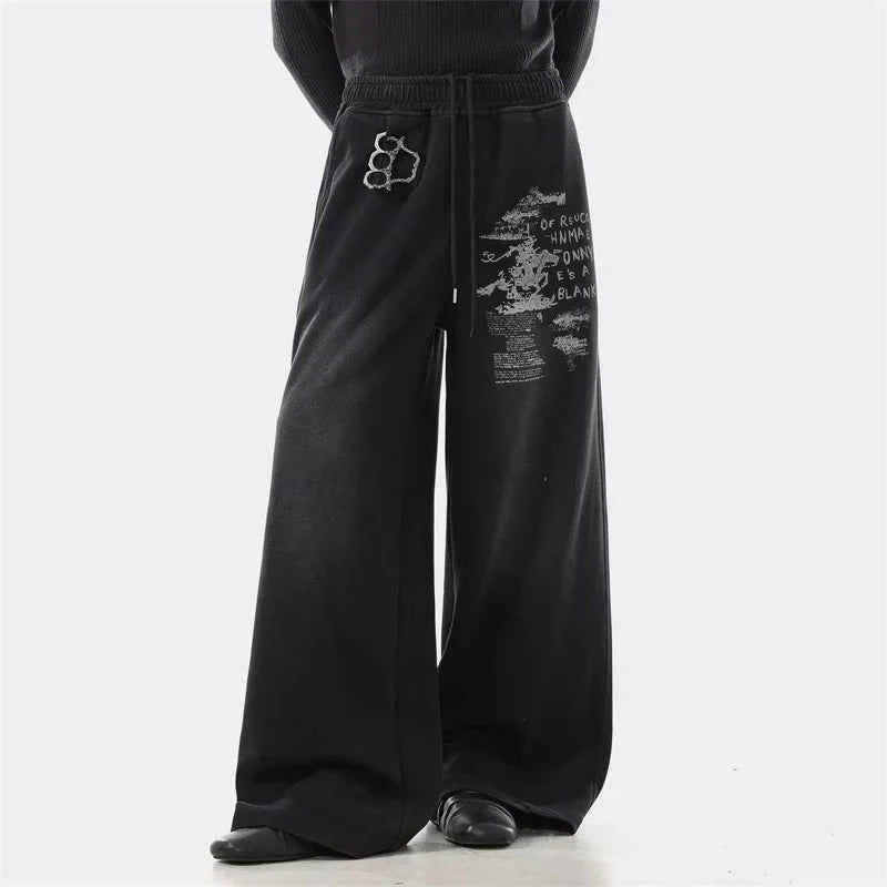 Vintage Washed Faded Design Letter Print Sweatpants