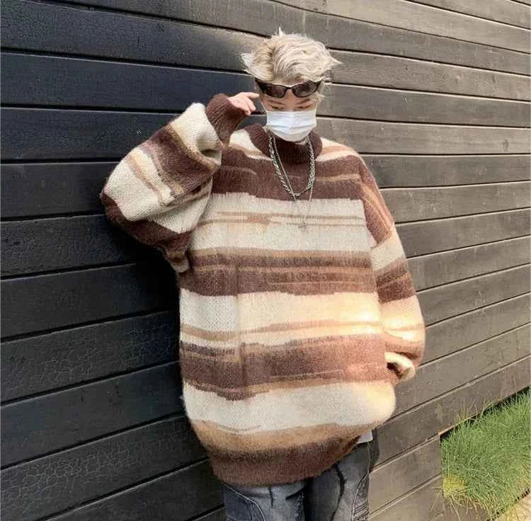 Streetwear Oversized Striped Knit Sweater