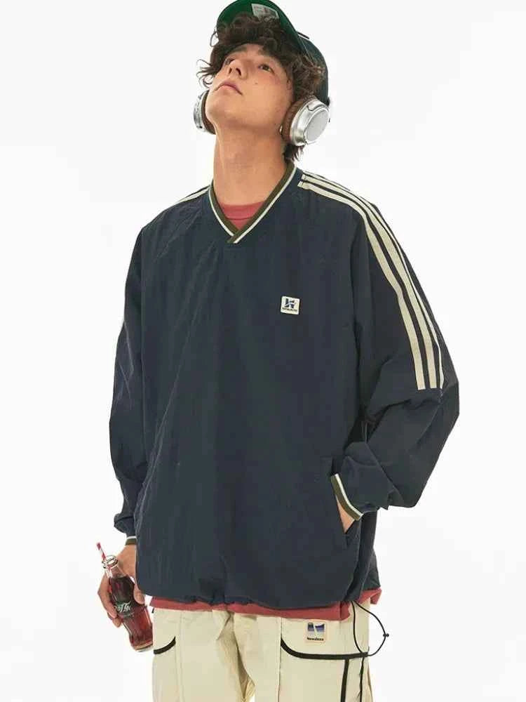 Y2K Retro Stripe Oversize Baseball Sweatshirt