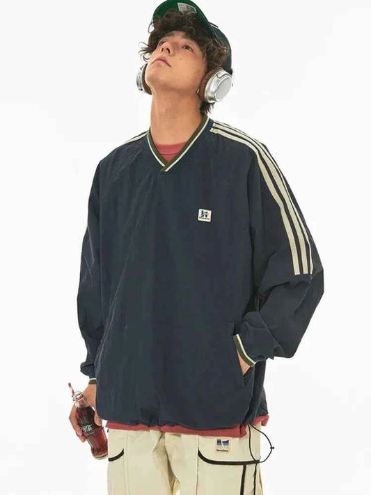 Y2K Retro Stripe Oversize Baseball Sweatshirt