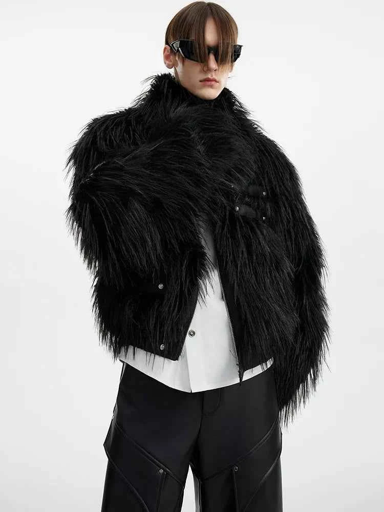 Luxury Black Patchwork Faux Fur Jacket