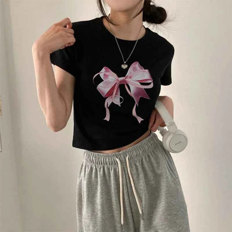Cute Bow Print Fairy Graphic T-Shirt