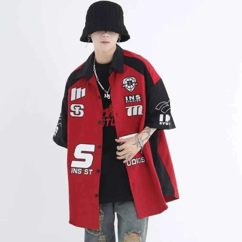 Men Retro American Style Racing Embroidered Shirt