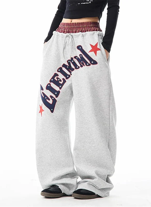 Stretch Y2K Oversized Letter Print Sweatpants - Luxuryurbanwear