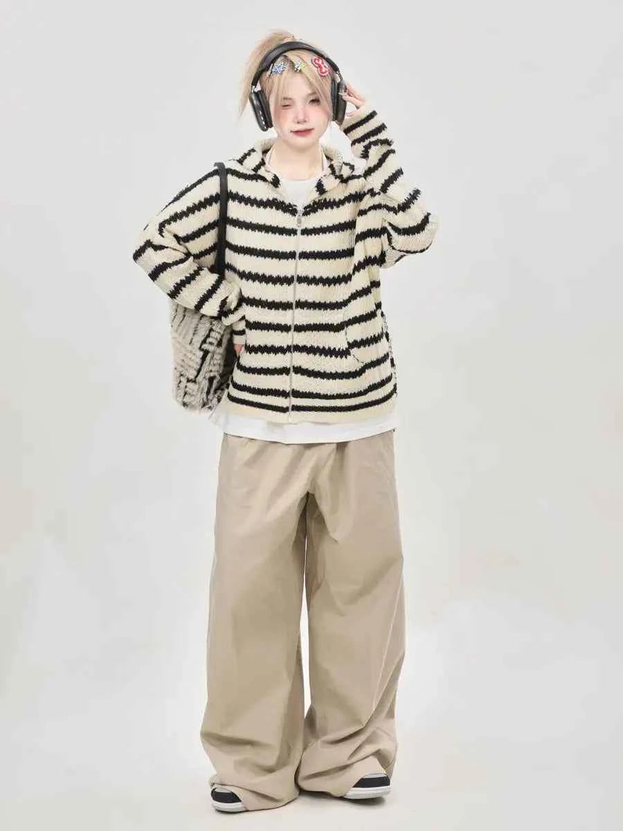 Striped Print Long Sleeve Hooded T-Shirt