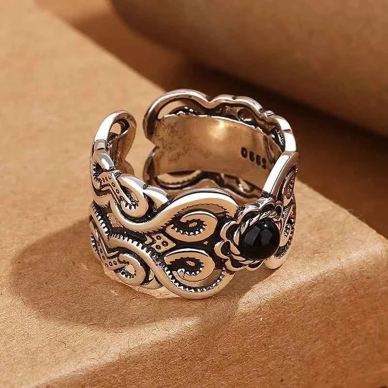 Ethnic Silver Wide Pattern Thai Ring