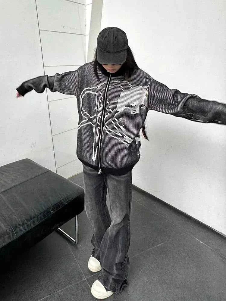 Y2K Vintage Star Jacquard Aesthetic Sweatshirt