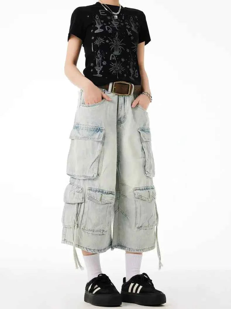 Vintage Washed Baggy Denim Calf-Length Jorts
