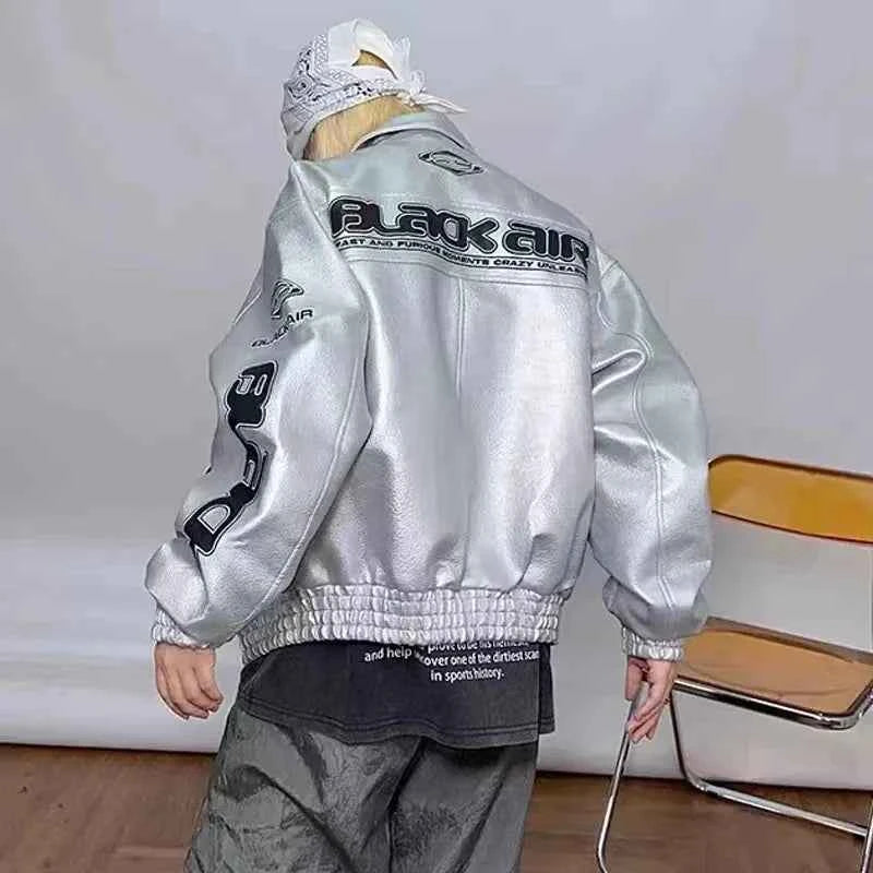 Y2K Leather Reflective Racing Jacket