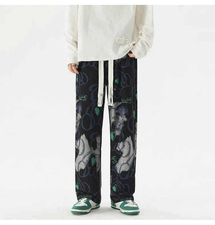 Vintage Graffiti Printed Straight Leg Sweatpants