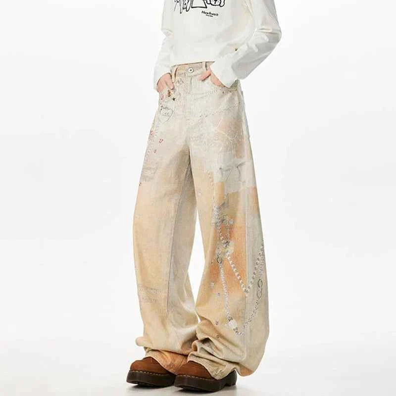 Utility Vibe 3D Printed Straight Wide Jeans