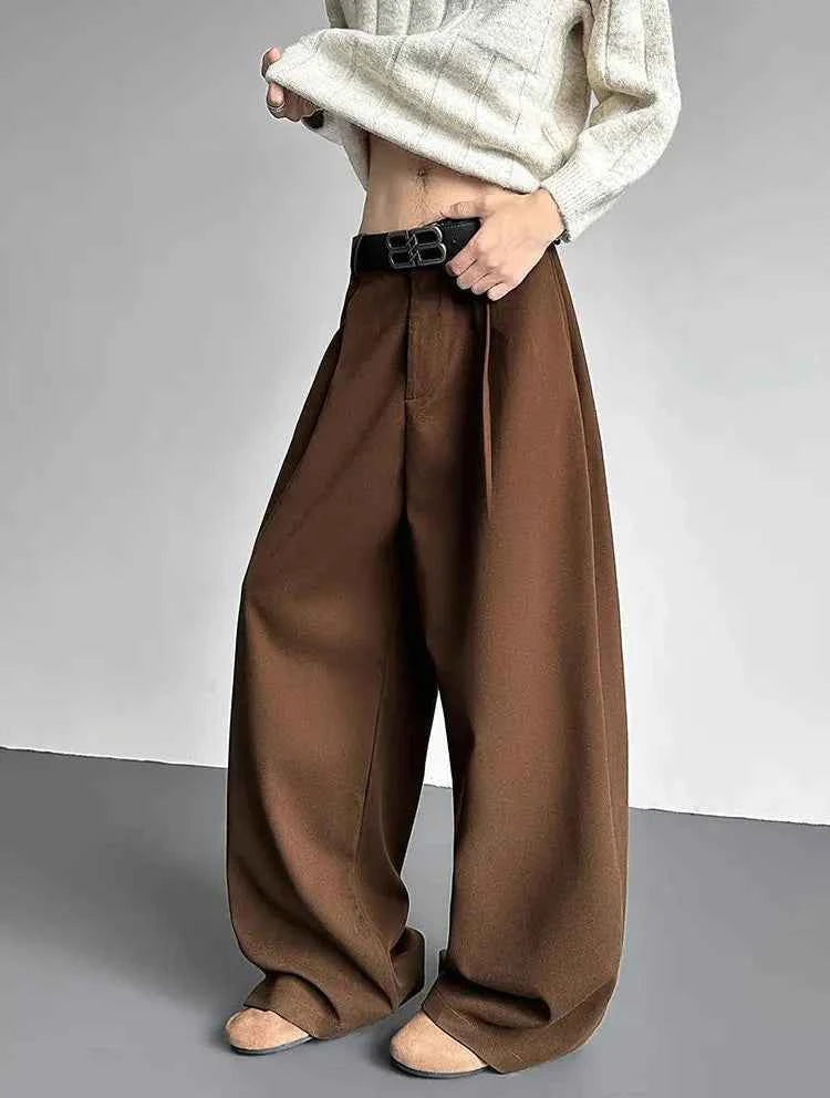 Pleated Style Solid Color Thickened Loose Pants