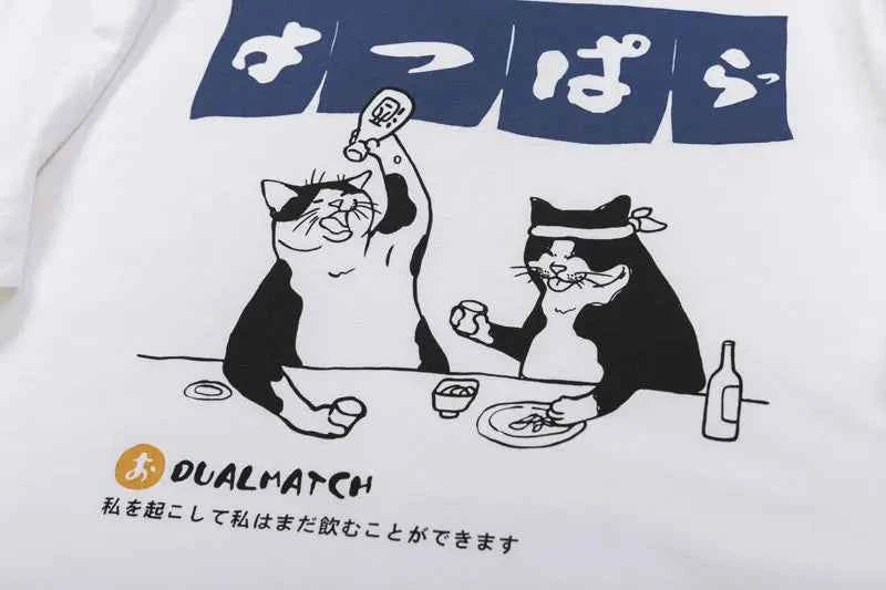 Japanese Style Cat Graphic Print Oversized T-Shirt