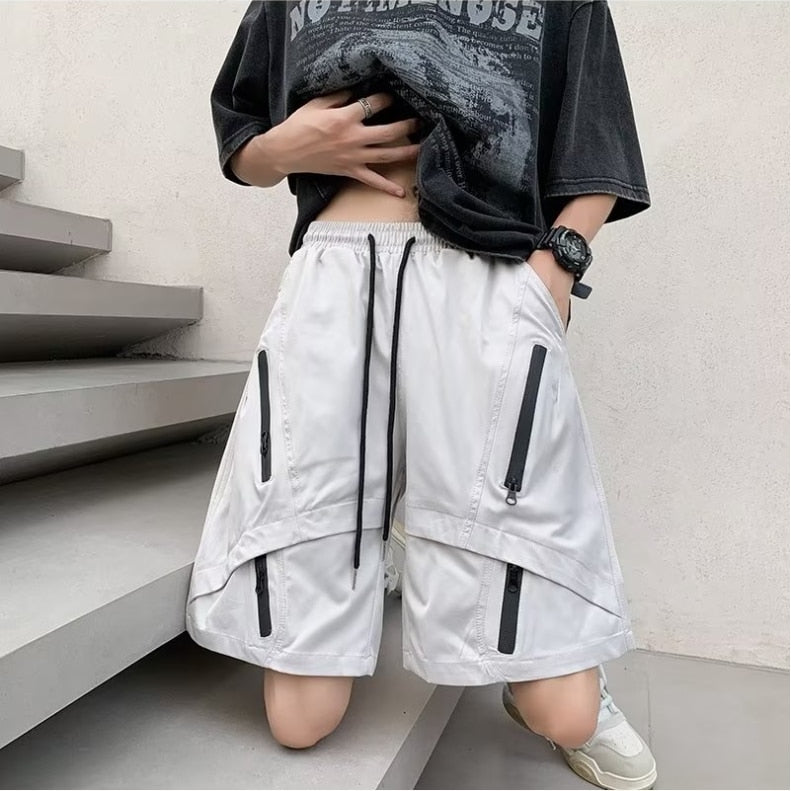 Multi Zipper Style Elastic Waist Shorts