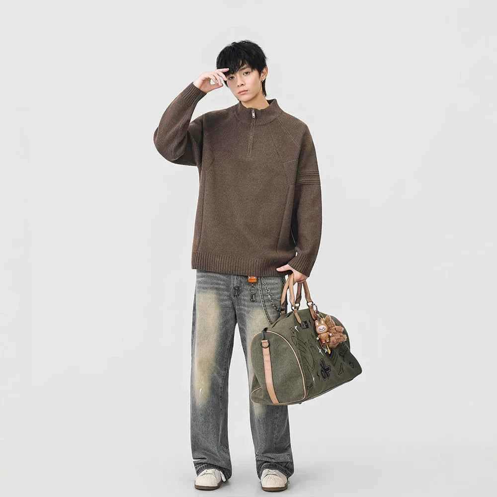 Cozy Ribbed Knit Mock Neck Half Zipper Sweater