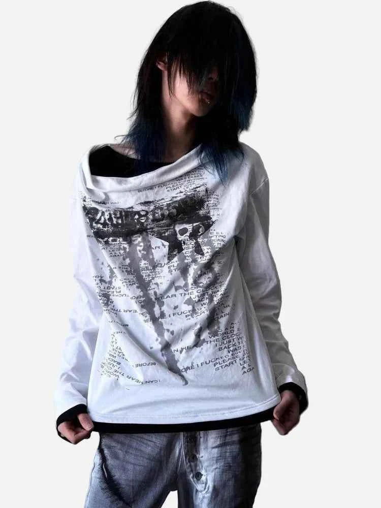 Vintage Patchwork Fake Two Piece Long Sleeve T-Shirt