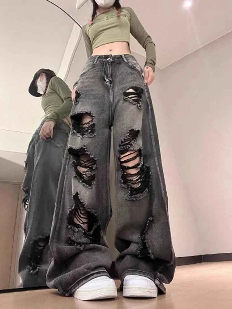 Vintage Oversize Cutting Ripped Denim Jeans