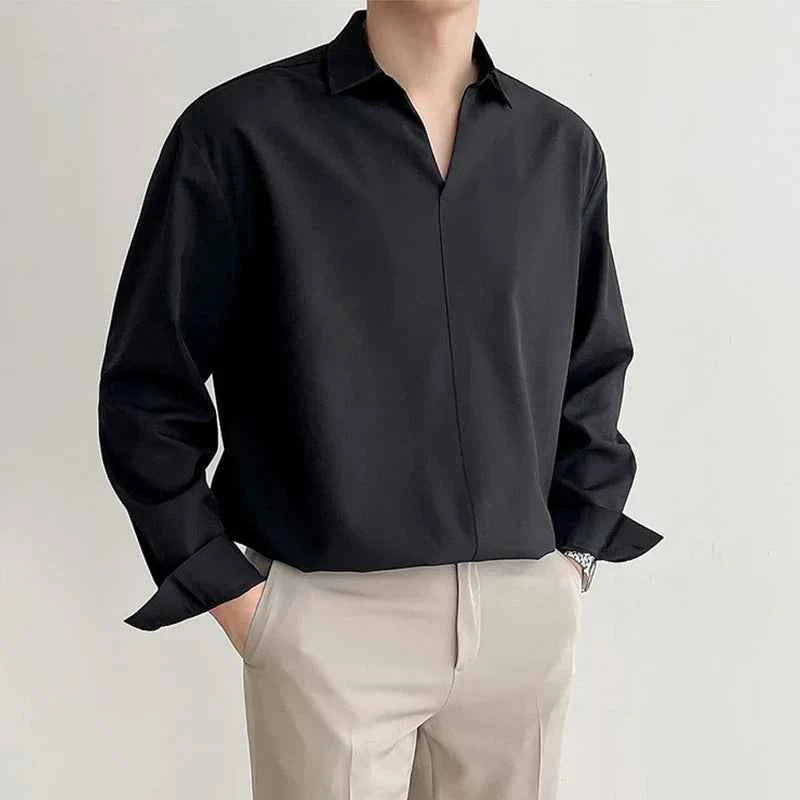 Classic Cool Luxury Korean V-Neck Slim Long Sleeve Shirt