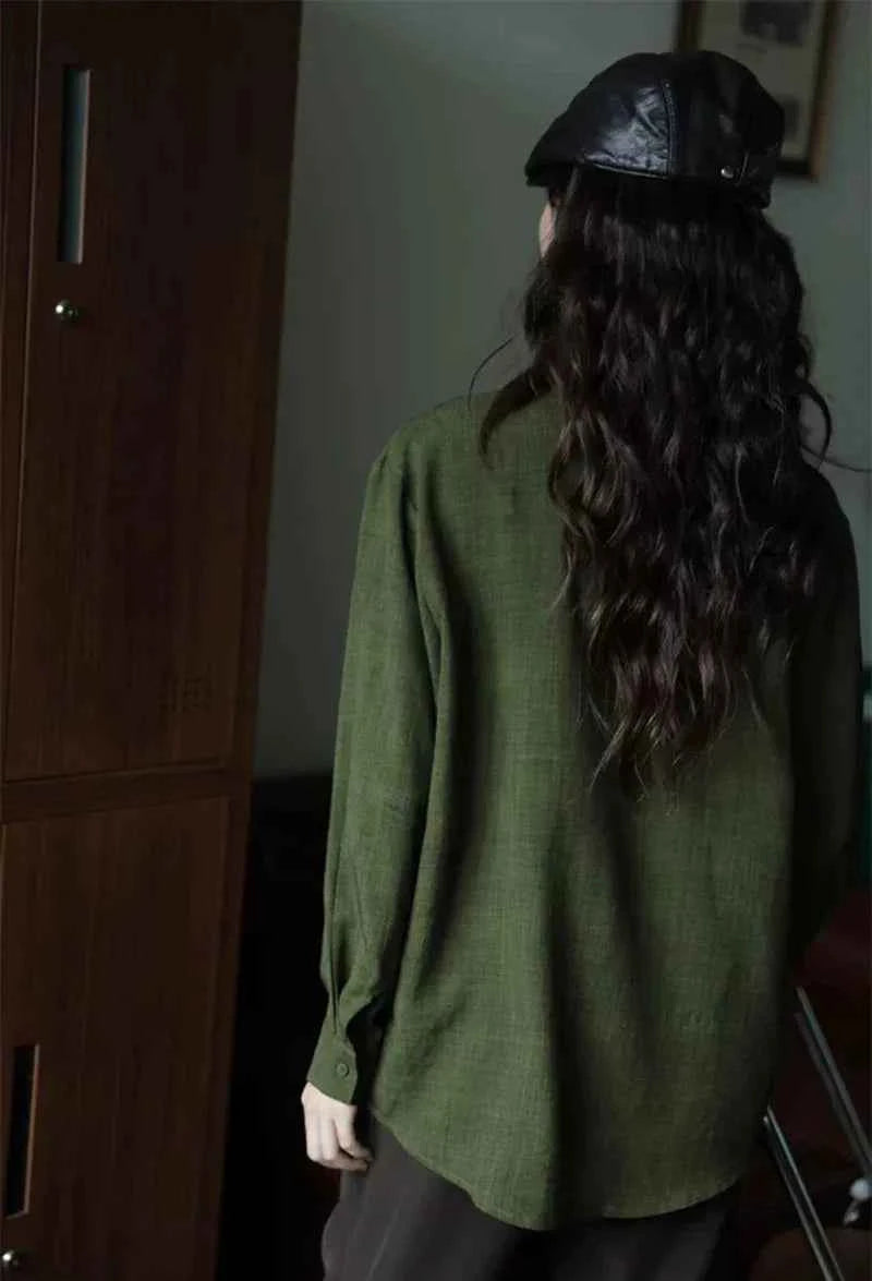 Women Casual Elegant Green Korean Style Chic Long Shirt