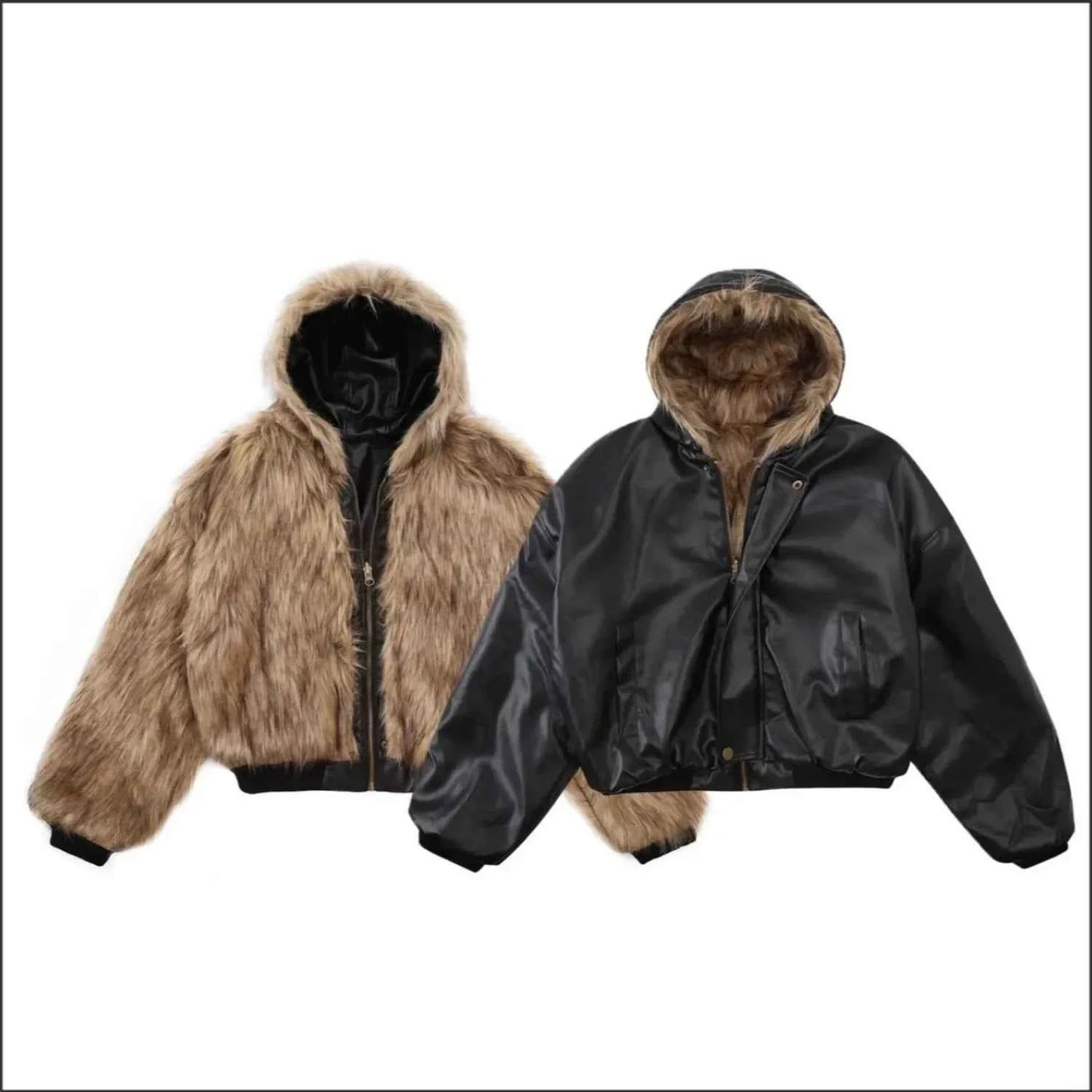 Reversible Luxury Double Face Faux Fur Hooded Jacket