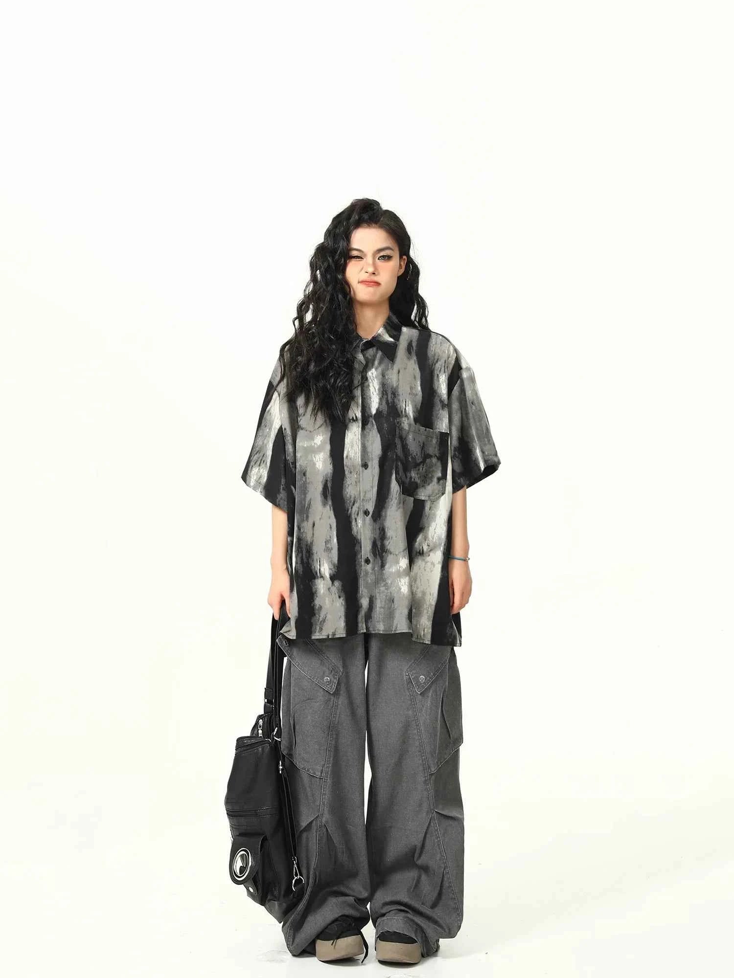 Stylish Lapel Tie Dye Gradient Shirt